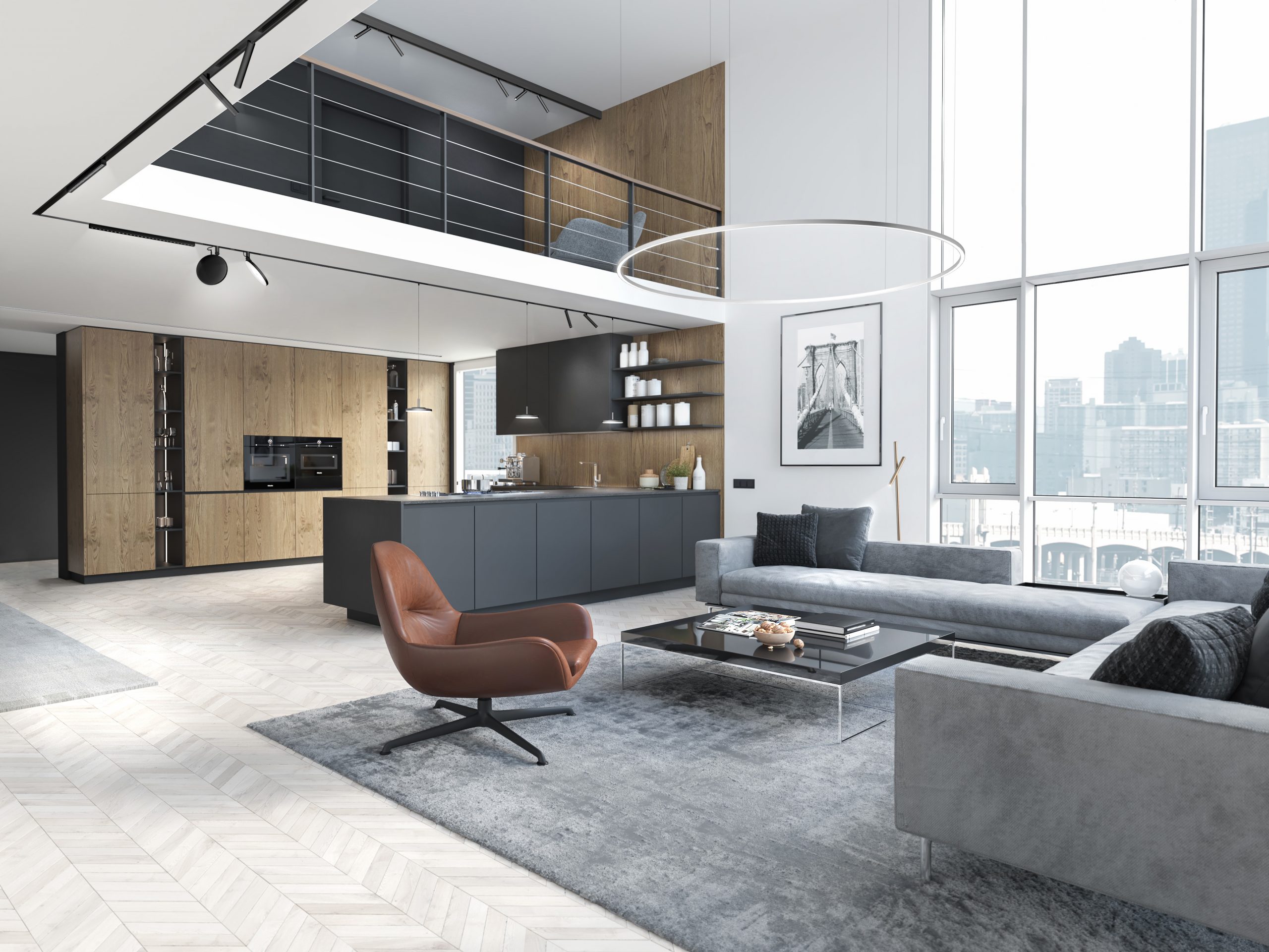 new modern scandinavian loft apartment. 3d rendering